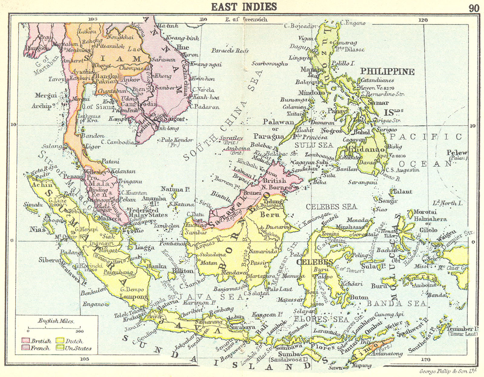 ASIA. East Indies; Small map 1912 old antique vintage plan chart